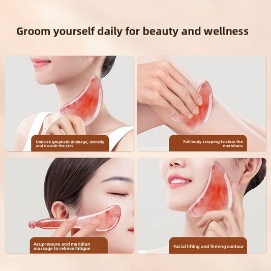 Natural Resin 2-Piece Facial Drainage Set (Gua Sha + Acupressure Stick)